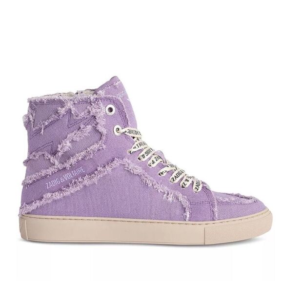 Zadig and Voltaire High Flash Canvas Boomerang Purple High Top Sneakers Size 40 - Picture 1 of 15